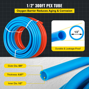 Oxygen-Barrier PEX Tubing 300Ft Red + 300Ft Blue 1/2 Inch Radiant Floor PEX Pipe Radiant Heat Floor Heating Plumbing Cold and Hot Water Tubing
