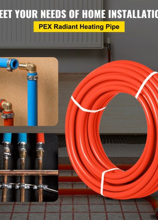 Oxygen Barrier 1/2 Inch 300 Feet Tube Coil EVOH PEX-B Pipe, for Residential Commercial Radiant Floor Heating, Red