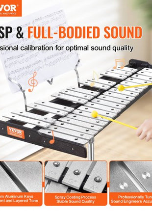 30 Note Glockenspiel Xylophone Bell Kit, Professional Percussion Instrument Set with Mallets, Drum Sticks, Music Stand,  8" Practice Pad, Adjustable Stand and Carrying Bag for Students & Adults