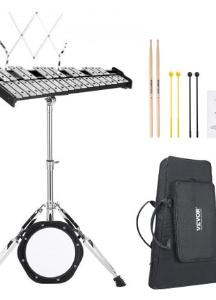 30 Note Glockenspiel Xylophone Bell Kit, Professional Percussion Instrument Set with Mallets, Drum Sticks, Music Stand,  8" Practice Pad, Adjustable Stand and Carrying Bag for Students & Adults