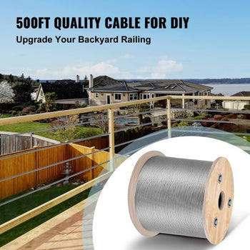 T316 Stainless Steel Cable 1/8" 7x7 Steel Wire Rope Cable 500FT Cable Railing Transport Wire Rope Cable for Railing Decking DIY Balustrade