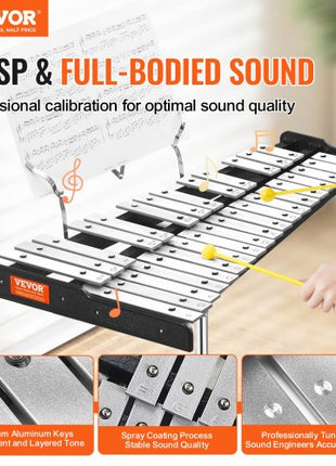 32 Note Glockenspiel Xylophone Bell Kit, Professional Percussion Instrument Set with Mallets, Drum Sticks, Music Stand, Adjustable Stand and Carrying Bag for Students & Adults