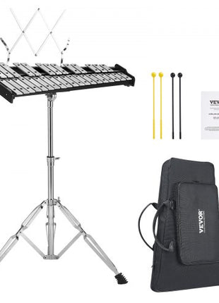 32 Note Glockenspiel Xylophone Bell Kit, Professional Percussion Instrument Set with Mallets, Drum Sticks, Music Stand, Adjustable Stand and Carrying Bag for Students & Adults