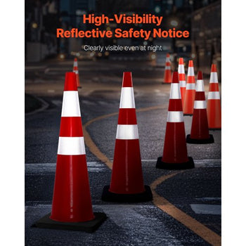 6Pack 36\" Traffic Cones, Safety Road Parking Cone with Black Weighted Base, PVC Orange Traffic Safety Cones, Hazard Cones Reflective Collars for Construction Traffic Parking