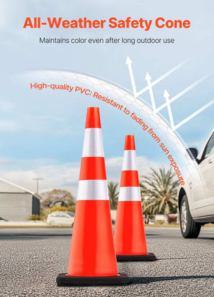 6Pack 36\" Traffic Cones, Safety Road Parking Cone with Black Weighted Base, PVC Orange Traffic Safety Cones, Hazard Cones Reflective Collars for Construction Traffic Parking