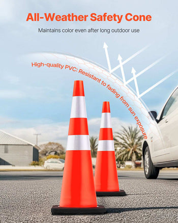 6Pack 36\" Traffic Cones, Safety Road Parking Cone with Black Weighted Base, PVC Orange Traffic Safety Cones, Hazard Cones Reflective Collars for Construction Traffic Parking