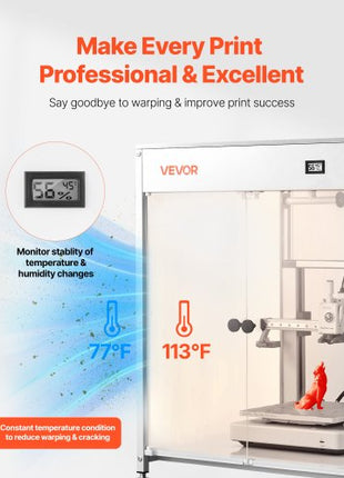 3D Printer Enclosure with Ventilation, Dustproof Waterproof Transparent Acrylic 3D Printer Tent, Constant Temperature Protective Case with LED, Compatible with Bambu Lab, Ender, Neptune, Kobra