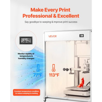 3D Printer Enclosure with Ventilation, Dustproof Waterproof Transparent Acrylic 3D Printer Tent, Constant Temperature Protective Case with LED, Compatible with Bambu Lab, Ender, Neptune, Kobra