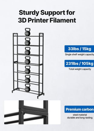 3D Printer Filament Storage Rack, 7 Tier Heavy Duty Storage Shelves for 3D Printing Filaments, Filament Spool Holders Racks for 3D Printing Studio, Home Studio, Office, Workshop (Shelf Only)