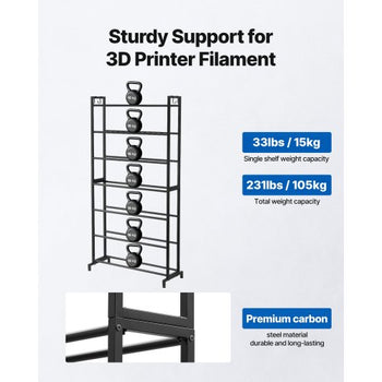 3D Printer Filament Storage Rack, 7 Tier Heavy Duty Storage Shelves for 3D Printing Filaments, Filament Spool Holders Racks for 3D Printing Studio, Home Studio, Office, Workshop (Shelf Only)