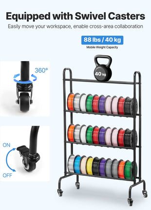 3D Printer Filament Storage Rack, 4 Tier Heavy Duty Storage Shelf, Rolling Filament Spool Holders Racks with Wheels, Filaments Organzied for 3D Printing Station, Office, Workshop (Shelf Only)