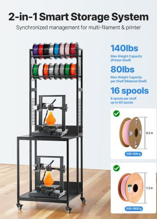 3D Printer Filament Storage Rack, 4-Tier 3D Printer Stand with Filament Storage, Spools Holder Racks Cart with Wheels, Filaments Organzied for 3D Printing Station, Office, Workshop (Shelf Only)