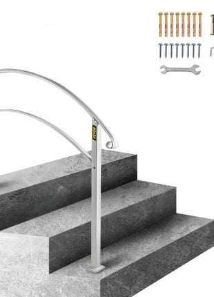 Handrails for Outdoor Steps, Fit 1 or 3 Steps Outdoor Stair Railing, White Wrought Iron Handrail, Flexible Front Porch Hand Rail, Transitional Handrails for Concrete Steps or Wooden Stairs