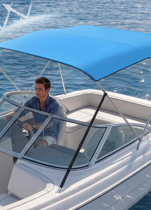 3 Bow Boat Bimini Tops, 600D Polyester Canopy with Aluminum Alloy Frame, Waterproof & Sun Shade Boat Awning Canopy with Storage Bag, 2 Support Poles, 4 Straps, 6'Lx(61"-66")W x46"H, Pacific Blue