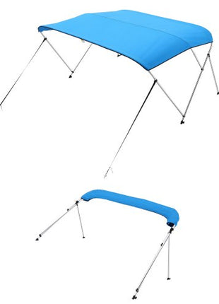 3 Bow Boat Bimini Tops, 600D Polyester Canopy with Aluminum Alloy Frame, Waterproof & Sun Shade Boat Awning Canopy with Storage Bag, 2 Support Poles, 4 Straps, 6'Lx(67"-72")Wx46"H, Pacific Blue