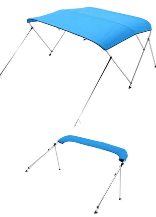 3 Bow Boat Bimini Top, 600D Polyester Canopy with Aluminum Alloy Frame, Waterproof & Sun Shade Boat Awning Canopy with Storage Bag, 2 Support Poles, 4 Straps, 72"Lx(73"-78")Wx46"H, Pacific Blue