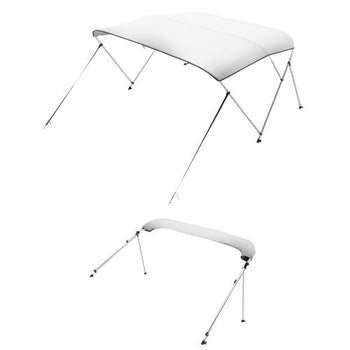 3 Bow Boat Bimini Tops, 600D Polyester Canopy with Aluminum Alloy Frame, Waterproof & Sun Shade Boat Awning Canopy with Storage Bag, 2 Support Poles, 4 Straps, 72"Lx(79"-84")Wx46"H, Light Grey