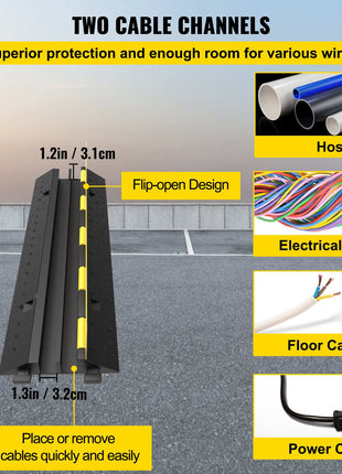 3 Pcs 2-Cable Rubber Electrical Wire Cover Cord Protector Ramp 11000 lbs