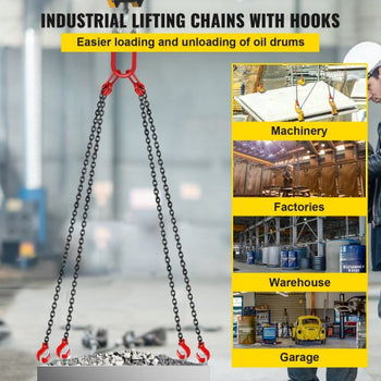 Chain Sling, 5/16 inch x 10 ft Lifting Chains with Hooks, G80 Engine Chain Hoist Lifts, 11000 lbs/5 Ton Capacity Lifting Sling Chains for Engine Hoist, Engine Lift Chain with 4 Leg Grab Hooks