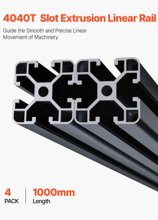 4PCS 39.4 in (1000mm) T Slot 4040 Aluminum Extrusion Profile, European Standard Anodized Linear Rail, High-Strength Extruded Aluminum Rail for 3D Printer, CNC Machine DIY, Laser Engraving, Black