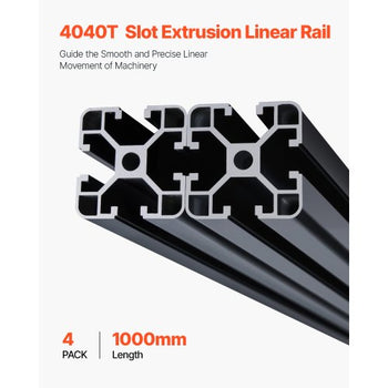 4PCS 39.4 in (1000mm) T Slot 4040 Aluminum Extrusion Profile, European Standard Anodized Linear Rail, High-Strength Extruded Aluminum Rail for 3D Printer, CNC Machine DIY, Laser Engraving, Black