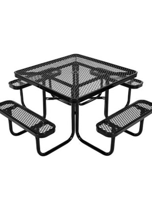 Picnic Table, Outdoor Weather Resistant Patio Dining Furniture Set, Heavy Duty Coated Steel Tables with Umbrella Hole, 45.7 in Square Table and Bench Set, for Garden, Backyard, Porch, Black