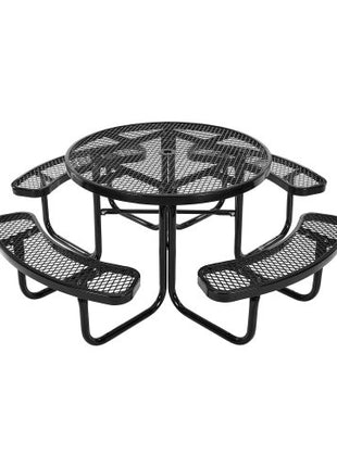 Heavy-Duty Picnic Table, Outdoor Furniture Weather Resistant Patio Dining Set, Coated Steel Tables with Umbrella Hole, 46" Round Table and Bench Set, for Garden, Backyard, Porch (Black)