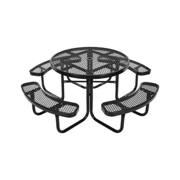 Heavy-Duty Picnic Table, Outdoor Furniture Weather Resistant Patio Dining Set, Coated Steel Tables with Umbrella Hole, 46" Round Table and Bench Set, for Garden, Backyard, Porch (Black)