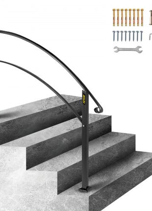 4-Step Handrail Fits 1 or 4 Steps Matte Black Stair Rail Wrought Iron Handrail with Installation Kit Hand Rails for Outdoor Steps