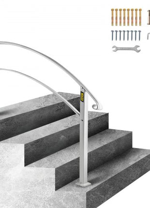 Handrails for Outdoor Steps, Fit 1 or 4 Steps Outdoor Stair Railing, White Wrought Iron Handrail, Flexible Front Porch Hand Rail, Transitional Handrails for Concrete Steps or Wooden Stairs