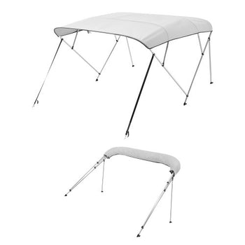4 Bow Boat Bimini Tops, 600D Polyester Canopy with Aluminum Alloy Frame, Waterproof & Sun Shade Boat Awning Canopy with Storage Bag, 2 Support Poles, 4 Straps, 96"Lx(67"-72")Wx54"H, Light Grey