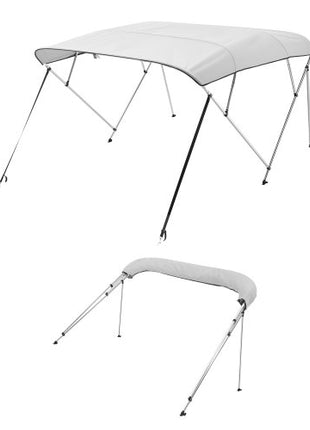 4 Bow Boat Bimini Tops, 600D Polyester Canopy with Aluminum Alloy Frame, Waterproof & Sun Shade Boat Awning Canopy with Storage Bag, 2 Support Poles, 4 Straps, 96"Lx(73"-78")Wx54"H, Light Grey