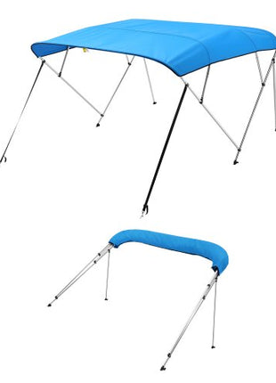 4 Bow Boat Bimini Tops, 600D Polyester Canopy with Aluminum Alloy Frame, Waterproof & Sun Shade Boat Awning Canopy with Storage Bag, 2 Support Poles, 4 Straps, 96"Lx(79"-84")Wx54"H, Pacific Blue