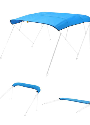 4 Bow Boat Bimini Tops, 600D Polyester Canopy, Waterproof & Sun Protection Boat Awning Canopy with Storage Bag, Bimini Top Replacement, 96"Lx(91"-96")W, Pacific Blue (Support Frame Not Included)