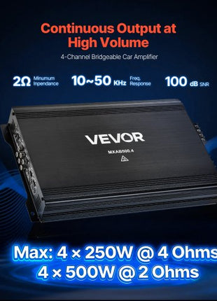 4 Channel Car Audio Amplifier 2 Ohm Stable Bridgeable Class A/B Full Range Amp Max Power 4 x 250W @ 4 Ohm / 4 x 500W @ 2 Ohm for Car SUV Truck Off-Road