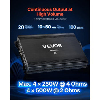 4 Channel Car Audio Amplifier 2 Ohm Stable Bridgeable Class A/B Full Range Amp Max Power 4 x 250W @ 4 Ohm / 4 x 500W @ 2 Ohm for Car SUV Truck Off-Road
