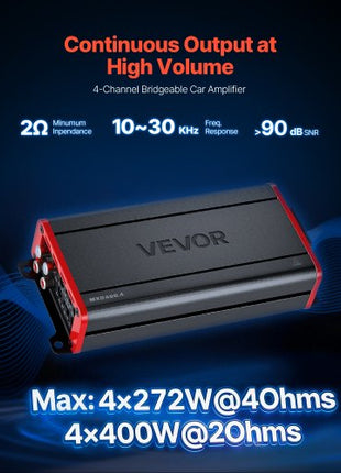 4 Channel Car Audio Amplifier 2 Ohm Stable Bridgeable Class D Full Range Amp Max Power 4 x 272W @ 4 Ohm / 4 x 400W @ 2 Ohm for Car SUV Truck Off-Road
