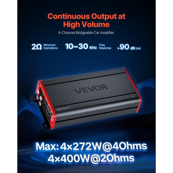 4 Channel Car Audio Amplifier 2 Ohm Stable Bridgeable Class D Full Range Amp Max Power 4 x 272W @ 4 Ohm / 4 x 400W @ 2 Ohm for Car SUV Truck Off-Road