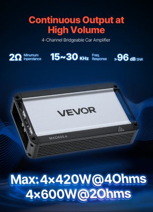 4 Channel Car Audio Amplifier 2 Ohm Stable Bridgeable Class D Full Range Amp Max Power 4 x 420W @ 4 Ohm / 4 x 600W @ 2 Ohm for Car SUV Truck Off-Road