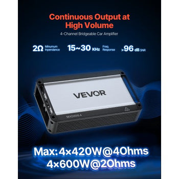 4 Channel Car Audio Amplifier 2 Ohm Stable Bridgeable Class D Full Range Amp Max Power 4 x 420W @ 4 Ohm / 4 x 600W @ 2 Ohm for Car SUV Truck Off-Road