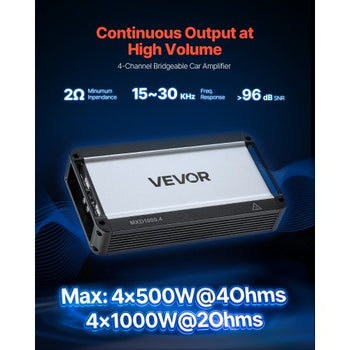 4 Channel Car Audio Amplifier 2 Ohm Stable Bridgeable Class D Full Range Amp Max Power 4 x 500W @ 4 Ohm / 4 x 1000W @ 2 Ohm for Car SUV Truck Off-Road