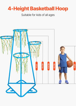 Kids Basketball Hoop, 4-Hoop Child Basketball Hoops, Portable Basketball Stand with Adjustable Heights and 3 Balls, Indoor and Outdoor Basketball Toy Set for Children of All Ages, Boys & Girls