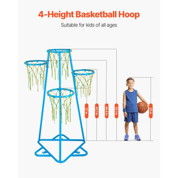 Kids Basketball Hoop, 4-Hoop Child Basketball Hoops, Portable Basketball Stand with Adjustable Heights and 3 Balls, Indoor and Outdoor Basketball Toy Set for Children of All Ages, Boys & Girls