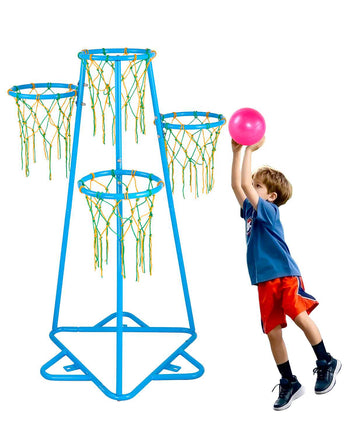Kids Basketball Hoop, 4-Hoop Child Basketball Hoops, Portable Basketball Stand with Adjustable Heights and 3 Balls, Indoor and Outdoor Basketball Toy Set for Children of All Ages, Boys & Girls