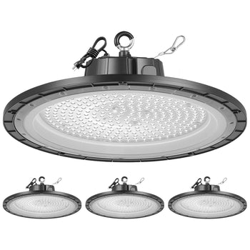 4 Pack LED High Bay Lights, 5000K 250W 36000LM Super Bright UFO LED Warehouse Shop Lights, IP65 Waterproof, 100-277V Wide Voltage for Warehouse Workshop Factory Gym Garage Barn, Black