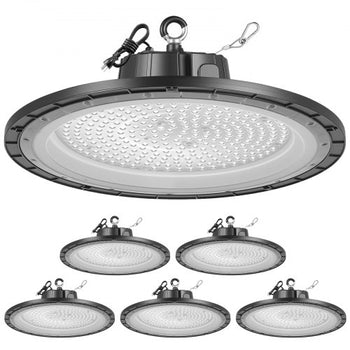 6 Pack LED High Bay Lights, 5000K 250W 36000LM Super Bright UFO LED Warehouse Shop Lights, IP65 Waterproof, 100-277V Wide Voltage for Warehouse Workshop Factory Gym Garage Barn, Black