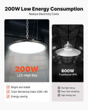 6 Pack LED High Bay Lights, 5000K 200W 30000LM Super Bright UFO LED Warehouse Shop Lights, IP65 Waterproof, 100-277V Wide Voltage for Warehouse Workshop Factory Gym Garage Barn, Black