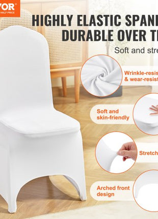 Stretch Spandex Folding Chair Covers, Universal Fitted Arched Front Cover, Removable Washable Protective Slipcovers, for Wedding, Holiday, Banquet, Party, Celebration, Dining (50PCS White)