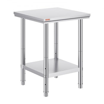 Stainless Steel Prep Table, 24 x 24 x 31 Inch, 700 lbs Load Capacity, Heavy Duty Metal Worktable with 3 Adjustable Height Levels, Commercial Workstation for Kitchen Garage Restaurant Backyard