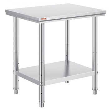 Stainless Steel Prep Table, 24 x 30 x 31 Inch, 700 lbs Load Capacity, Heavy Duty Metal Worktable with 3 Adjustable Height Levels, Commercial Workstation for Kitchen Garage Restaurant Backyard